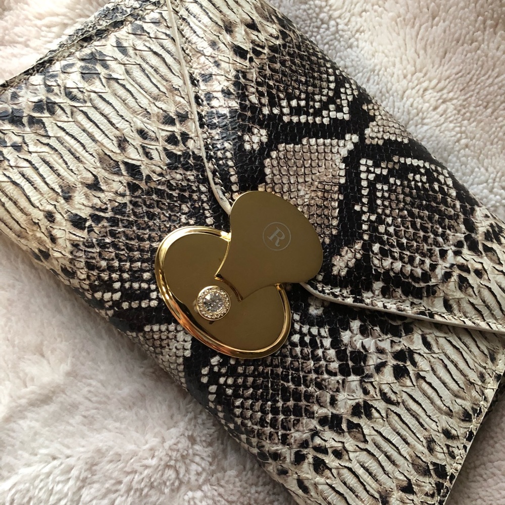Italian snake skin clutch with Swarovski crystal